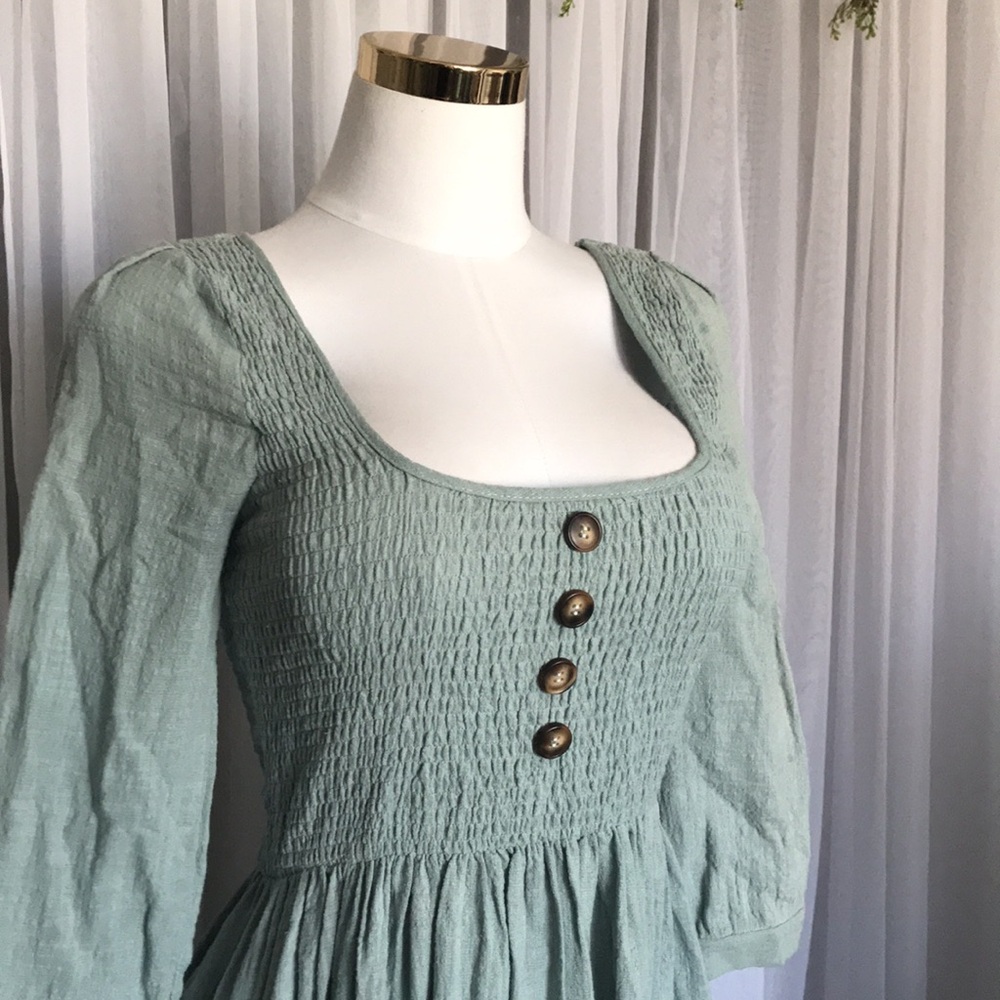 Sage Green Smocked Top Midi Dress - Picture 4 of 7